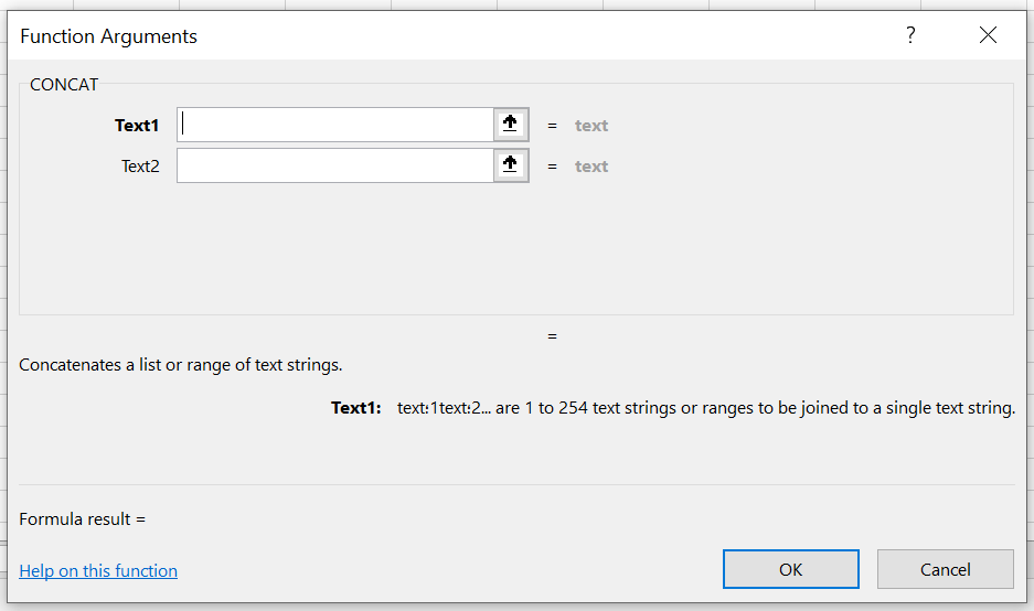 Function Arguments dialog