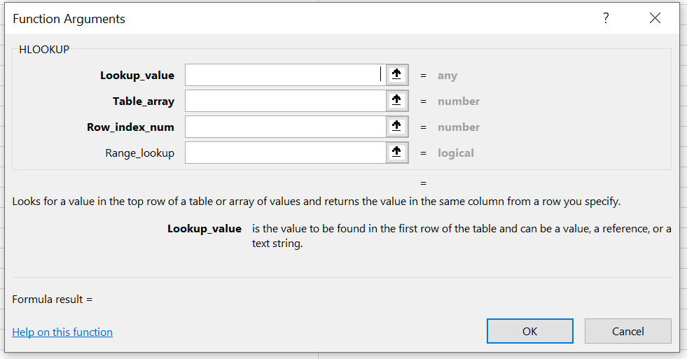 ورودی های تابع HLOOKUP اکسل